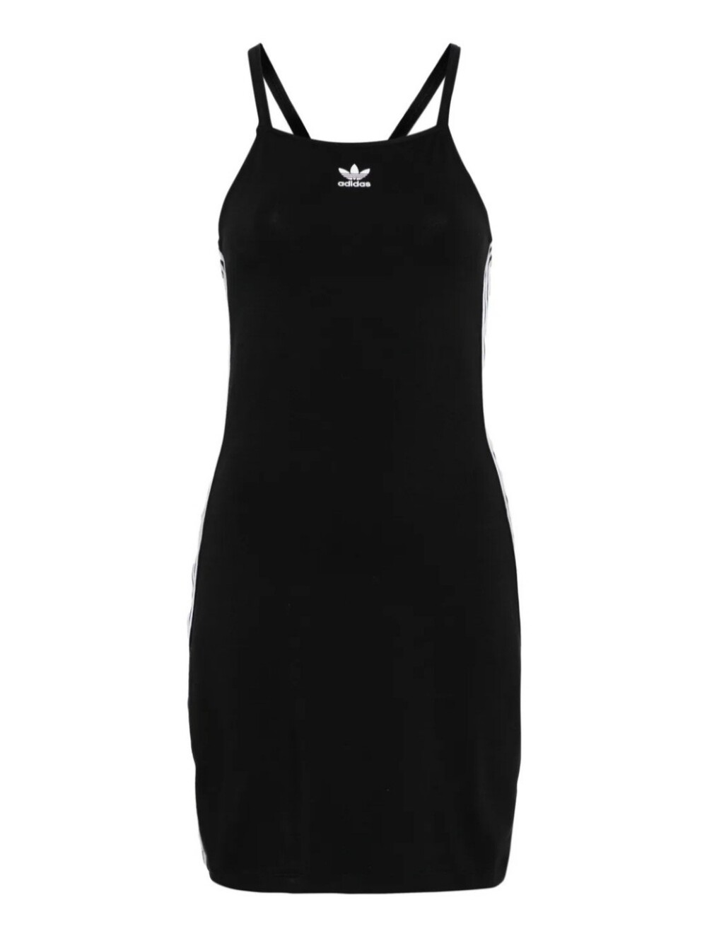 Adidas 3-stripe Jersey Minidress Black Slim Strappy Tank with White Trefoil Sz M